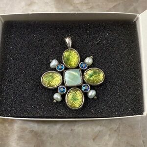Lia Sophia Charm Necklace with Green and Blue Accents